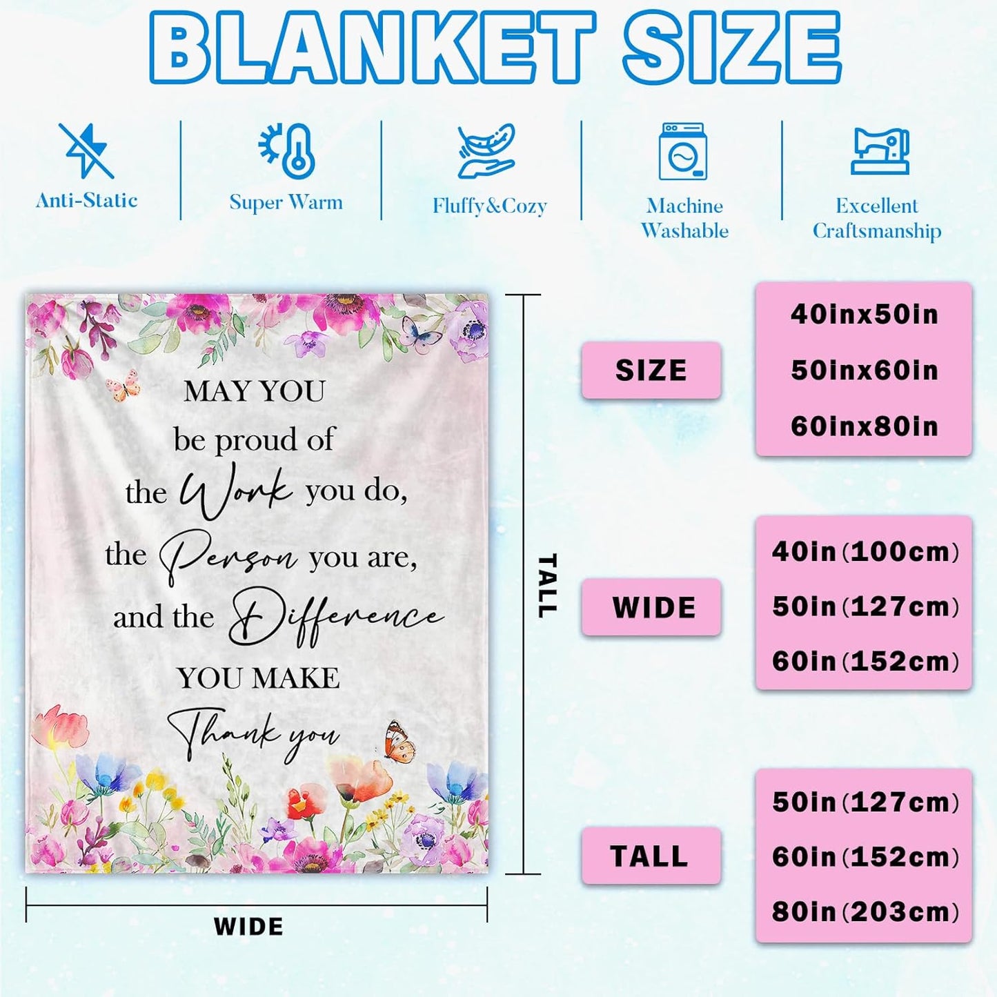 Thank You Gifts for Women, Appreciation Gifts for Employee, Inspirational/Farewell/Retirement Gifts for Coworkers/Teacher/Nurse Throw Blanket 60”×50”