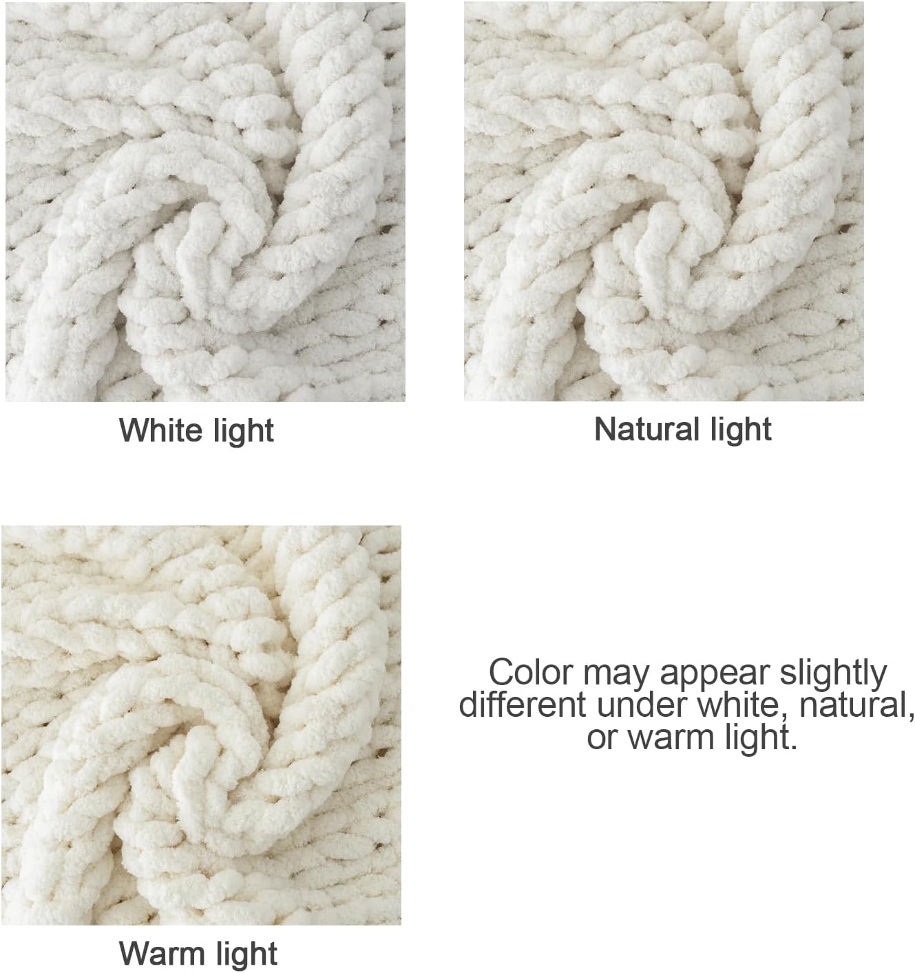 Luxury Super Chunky Knit Throw Blanket, Handmade Chenille Cable Knit Crochet Blanket 50x60, Soft Thick Chunky Yarn Knit Throw for Couch & Bed, No Shedding, Ivory/Cream Home Decor Gift