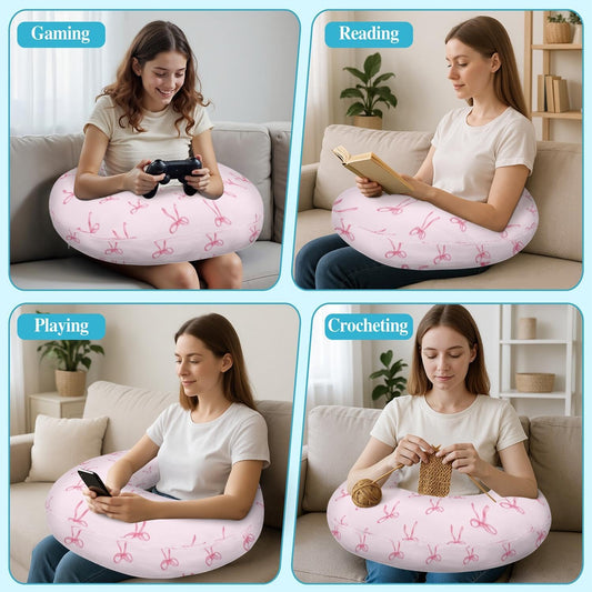 Crafting Pillow for Crocheting, Crochet Pillow for Lap Support, 12 Fun Print Styles, Ergonomic Arm Support, For Bed, Floor, Chair Comfort, Pain Relief and Fatigue for Gaming and Woking (Bow Tie)