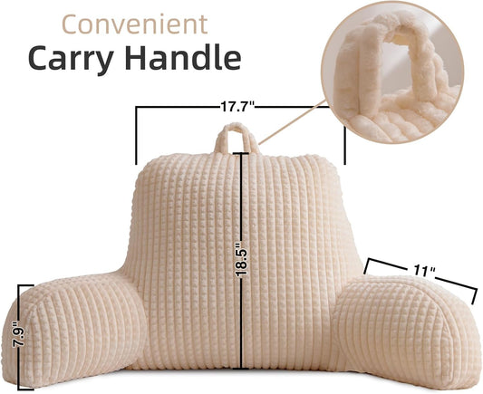 Waffle Wedge Reading Pillow with Arms — Large, Ivory, Adult & Children, Bed or Couch