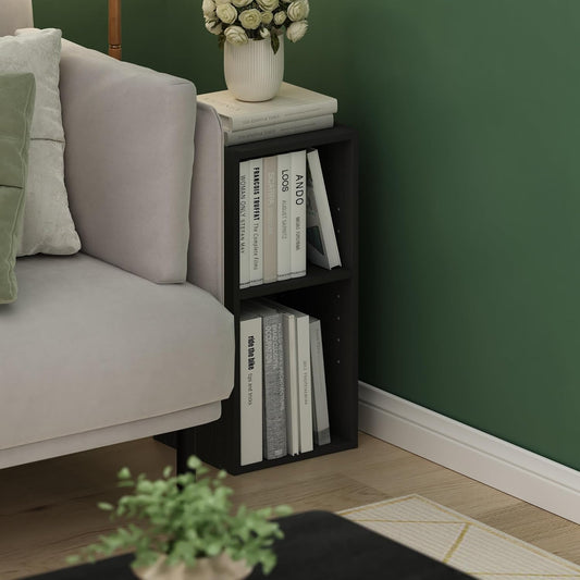Furinno Fulda Book Shelf, 2-Tier Narrow Bookshelf, Bookcase with 10-in Width Storage Shelf, 9.3 x 9.8 x 21.2, for Living Room, Bedroom, Home Office, Darkwood