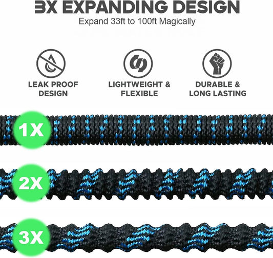 100 ft Expandable Garden Hose - Kink Free Flexible Water Hose with Thumb-Controlled 10-Function Nozzle, 3/4 Solid Brass Connectors, Retractable Latex Core - Lightweight Expanding Hose