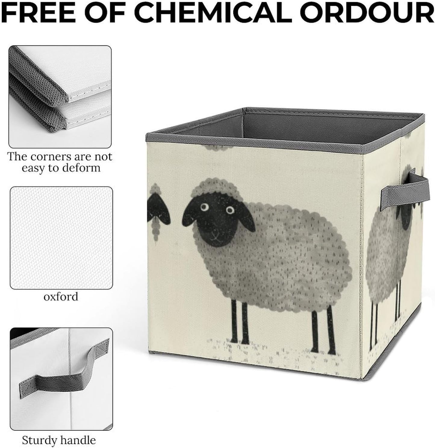 Sheep Storage Bins with Handles Fashion Large Storage Cubes Sturdy Foldable Storage Boxes Space-Saving Storage Baskets for Home Office Clothes Closet Organizers