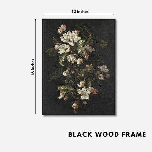 Botanical Framed Canvas Wall Art Print Set of 2, Dark Moody Home Decor, Vintage Floral Aesthetic for Bedroom, Living Room, Office, Summer Wall Art, 12in by 16in