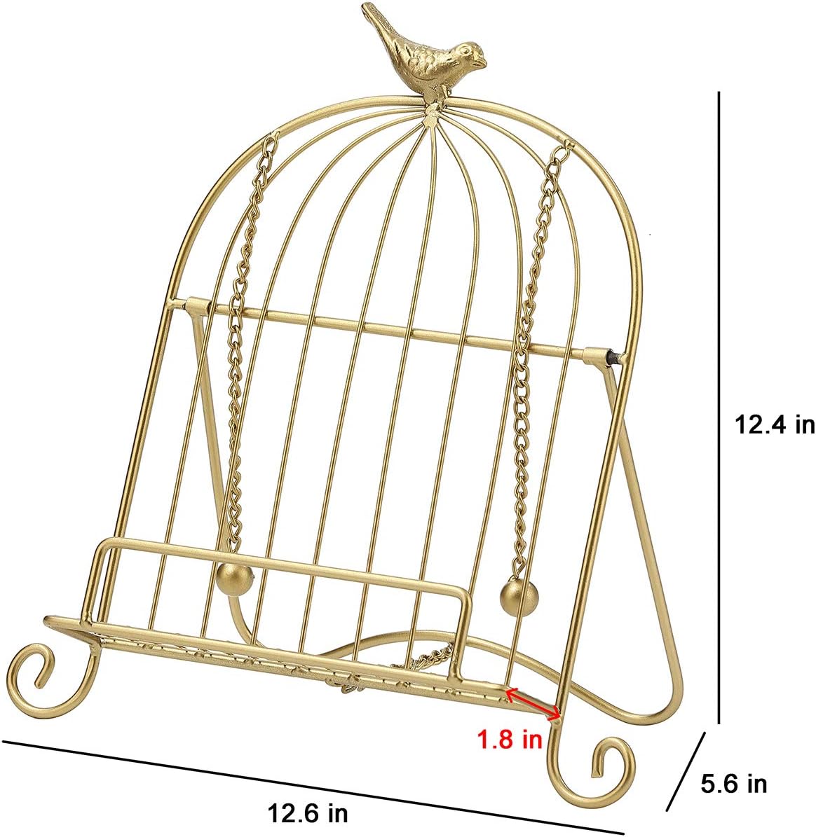 Jemeni Cookbook Stand for Kitchen, A Recipe Easel is Metal Birdcage Shaped with 2 Weighted Chains, Gold…
