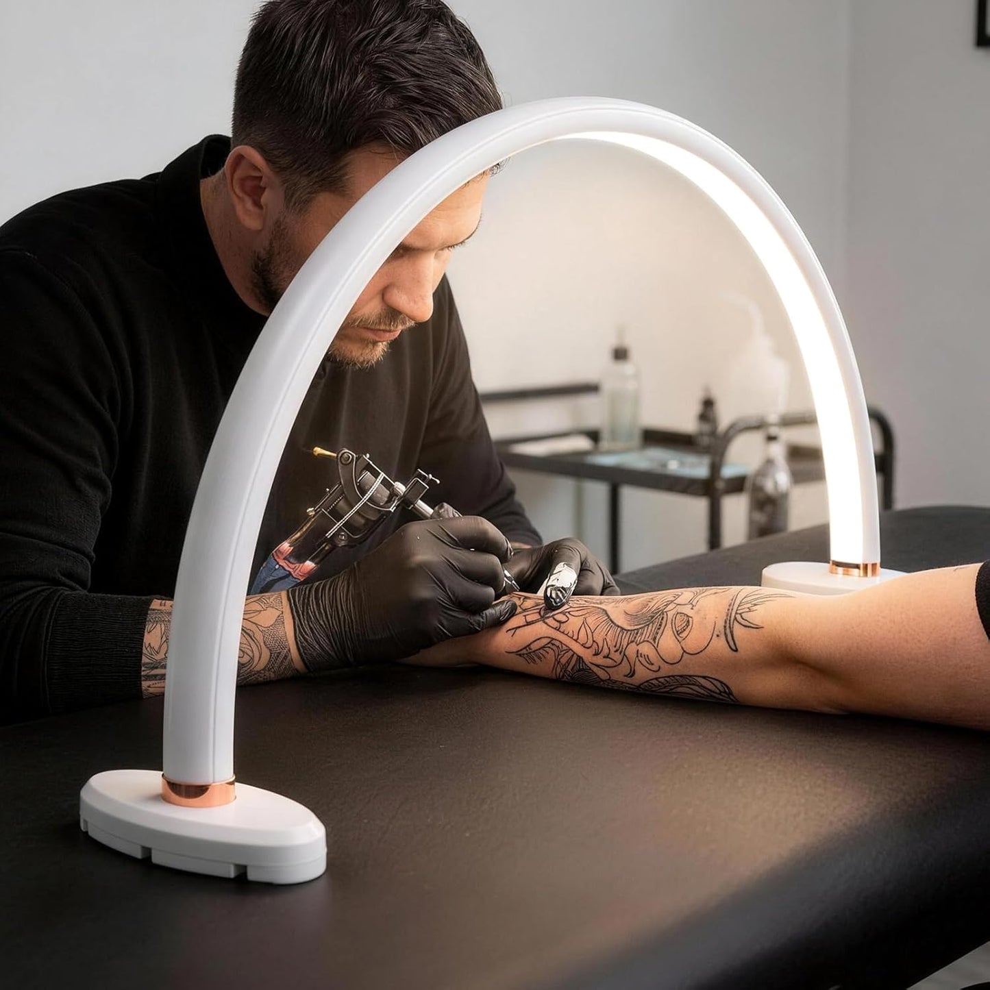 Half Moon Light for Nail Desk 20 inch Nail Desk Light Half Moon Lamp Portable Arch Lamp Dimmable with Foldable Bracket for Desk Salon Table Use, 3 Color Temperature