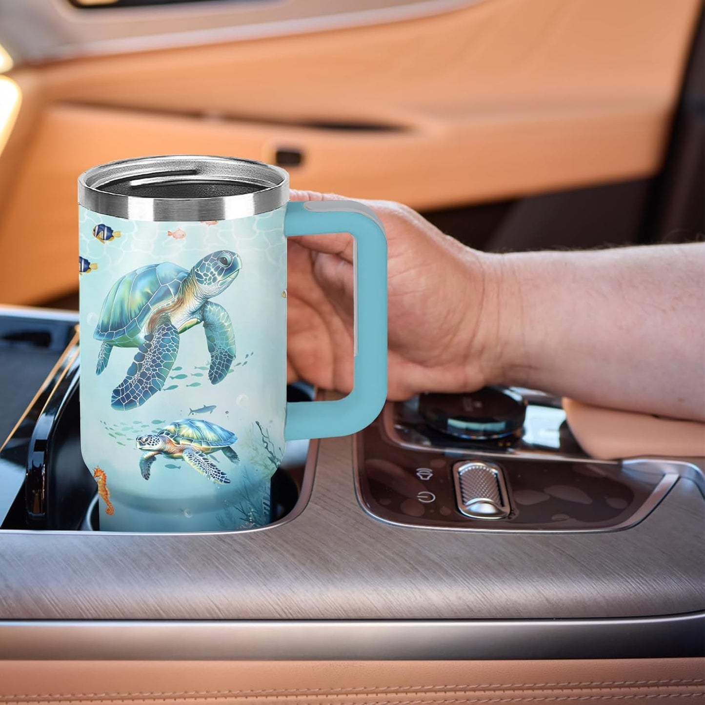 Sea Turtle Tumbler Gift for Women - 30oz Ocean Themed Stainless Steel Water Cup with Turtle & Marine Life Designs, Insulated Travel Cup for Beach Lovers & Marine Conservation Supporters