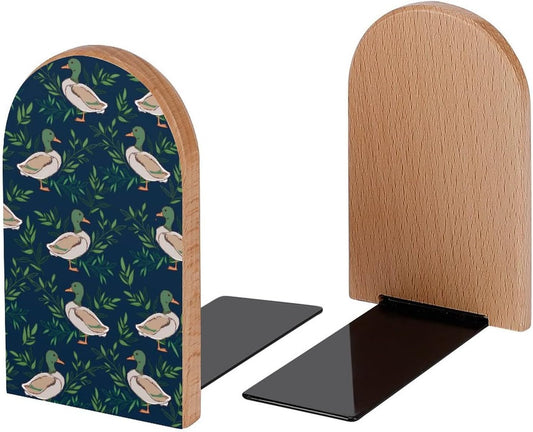 Cute Farm Animal Mallard Duck Book Ends Decorative Wood Bookends for Shelves Kids Room Desk Home Office Book Stoppers for Magazines,Books, DVDs, 1 Pair/2 Pieces(5x3.1 in)