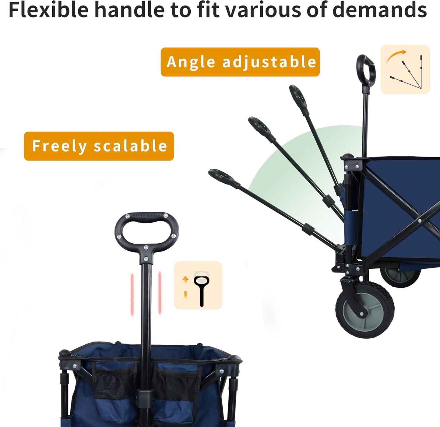 Heavy Duty Garden Cart with 7" 360°Rotation Tires Adjustable Handle 225LBS Weight Capacity Collapsible Foldable Wagon Cart F