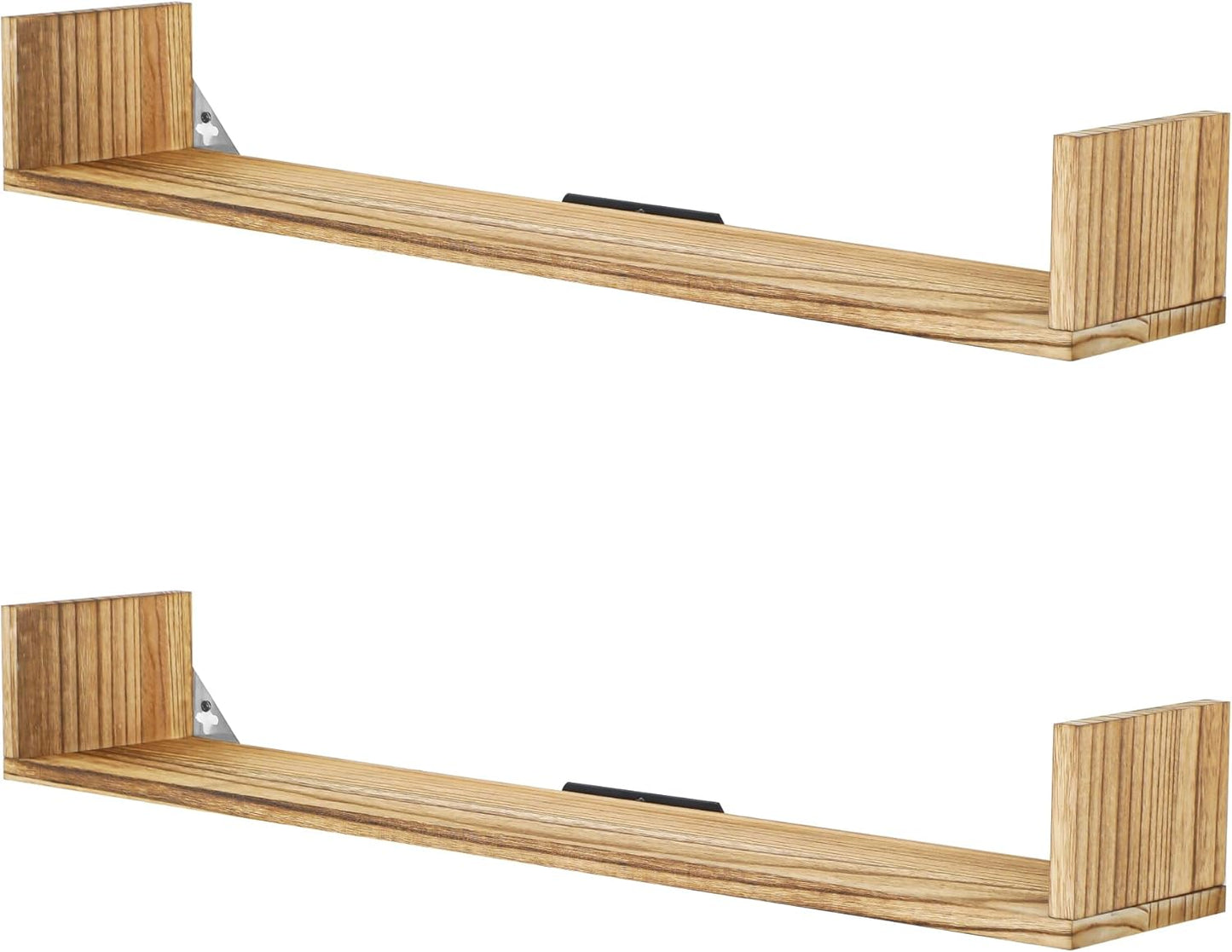 Floating Book Shelves,32 Inches Wall Bookshelf U Shaped,Long Hanging Bookshelf for Wall,Large Rustic Storage Books Shelves for Living Room Kitchen Bathroom Office,Set of 4(Carbonized Black)