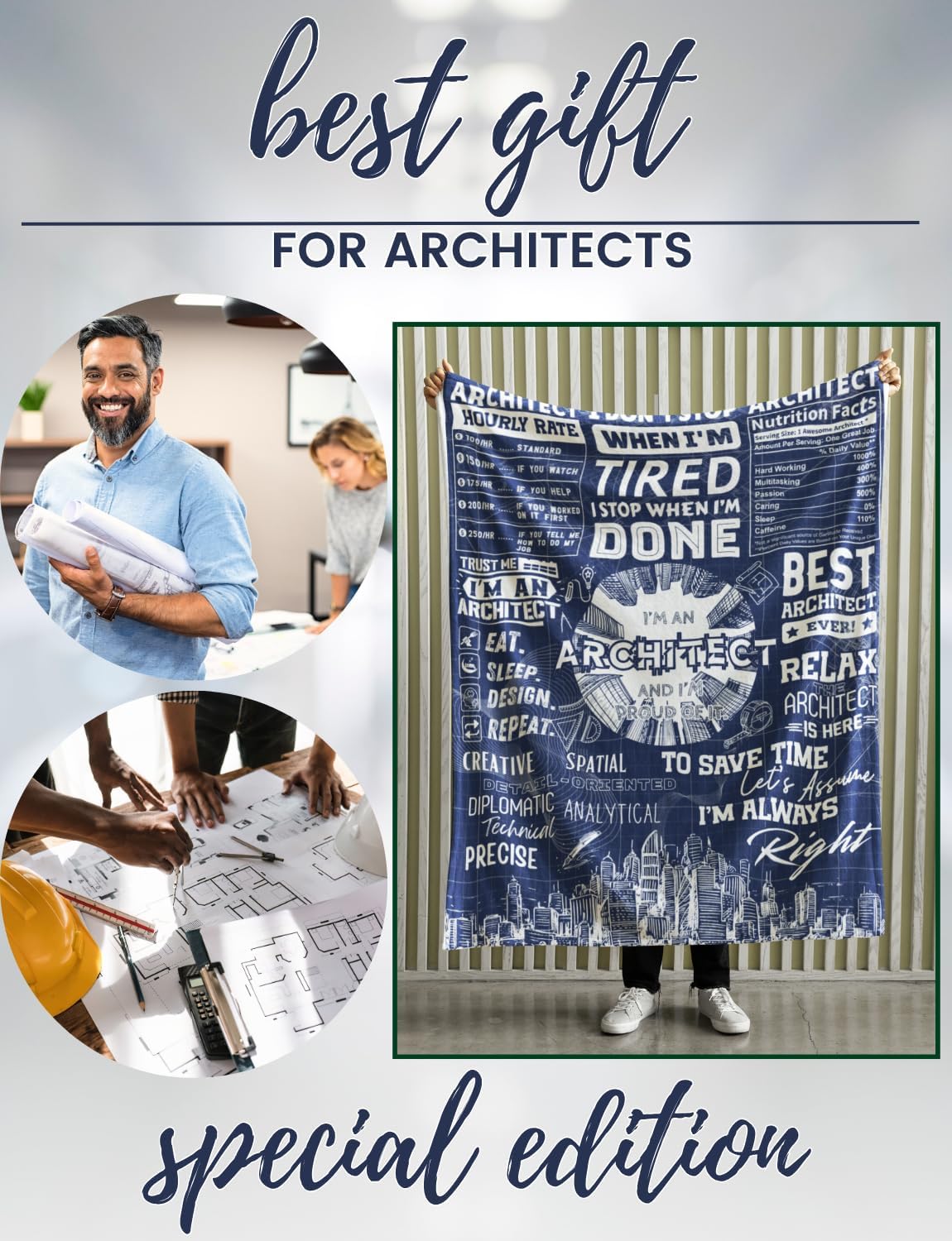 InnoBeta Gifts for an Architect, Architect Throw Blanket - Flannel 50x65 Inches Blanket - Christmas, Birthday, Graduation, Thanksgiving Gift