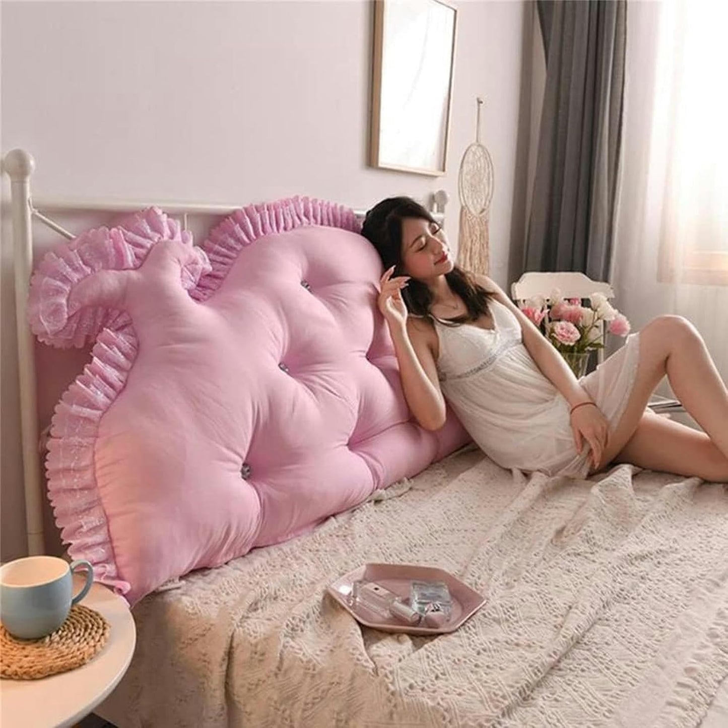 Headboard Cushions, Large Back Pillow Removable Support Cushion Soft Cushion PP Cotton Filling Headboard Reading Body Pillow Bed Rest Pillows(Dark Grey,150cm)