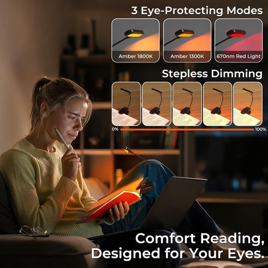 670nm Red Book Light, Rechargeable Dimmable Blue Light Blocking Reading Lamp with Amber and Red Lighting for Kids Reading at Night in Bed, 1000mAh USB-C Charge