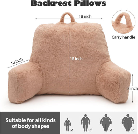Reading Pillow Large Bed Pillow,Backrest Pillow with Arms, Back Support Pillow for Sitting Up in Bed, Couch for Lounging Bedrest,Camel