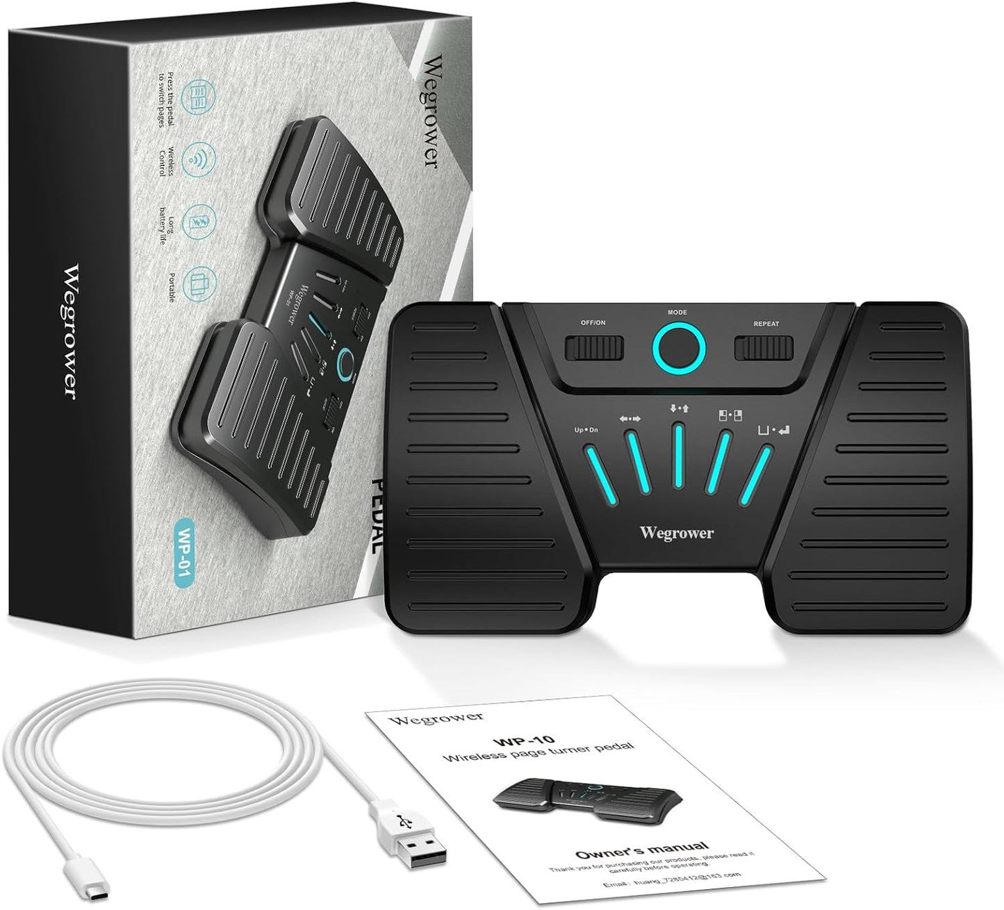Wireless Page Turner Pedal for Musical Instruments๏ผPortable Bluetooth Foot Pedal, Silent Rechargeable Music Page Turner with Anti-Slip Rubber for iPad, Tablets, Phone