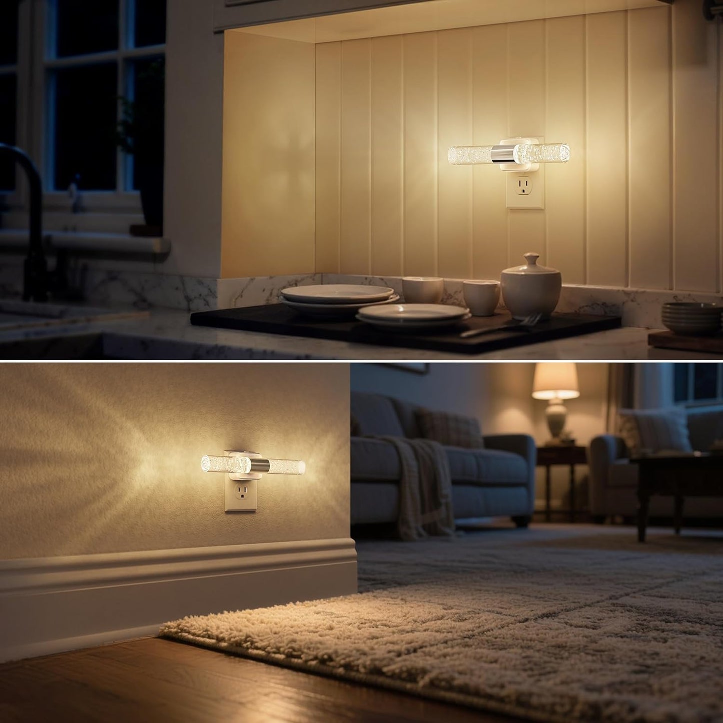 DORESshop LED Night Light, Rotating Night Lights Plug into Wall with Auto Light Sensor 3000K Nightlight with Adjustable Brightness, Acrylic Bubble Plug in Night Light for Bedroom Bathroom 2 Pack