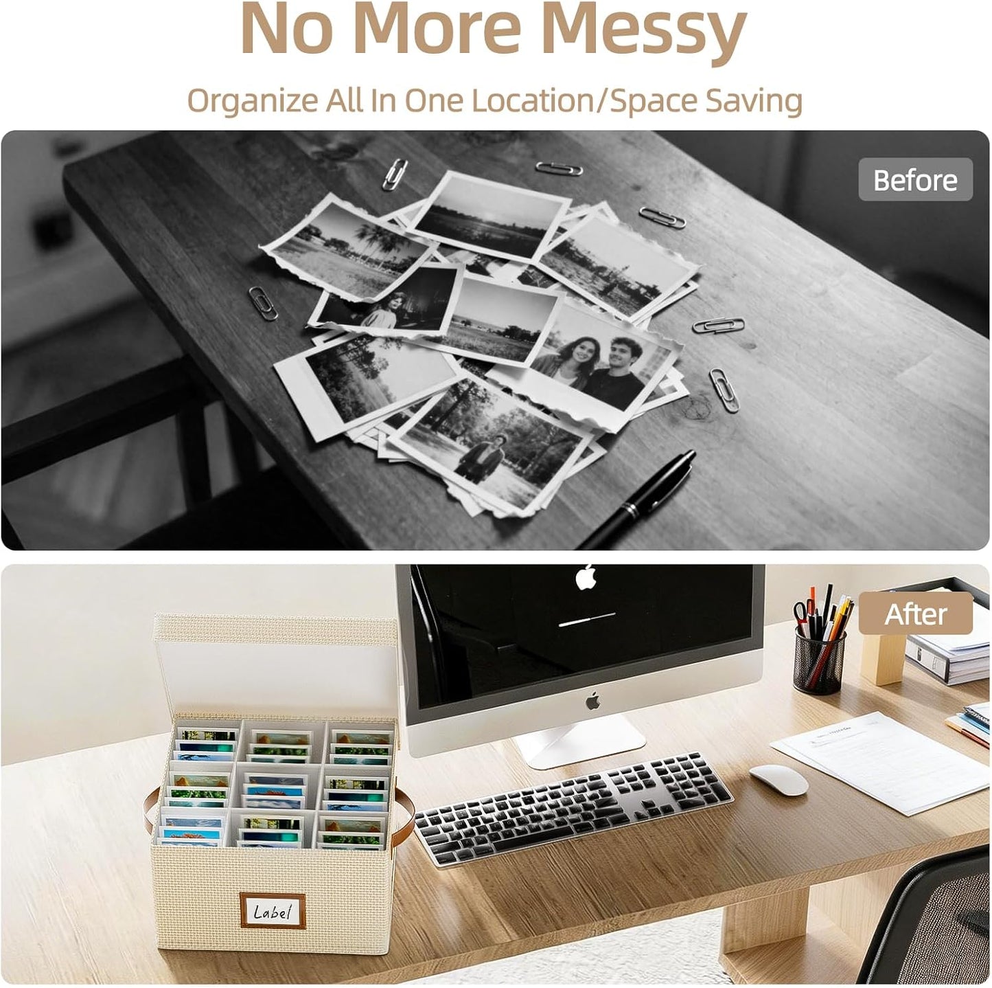 Decorative Photo Storage Box - 2Pcs Photo Organizer with Dividers , Linen Fabric Picture Box for Photos Up to 2000 Pictures and 4x6 Photos Memory Keepsake Organizer for Photos us to Photo Stamp Card