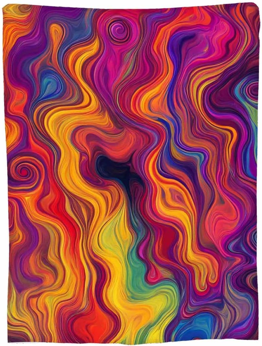 Mugod Colorful Chaotic Waves Throw Blanket Purple Fuchsia Pink Red Orange Gold Blue Rainbow Pattern Decorative Soft Warm Cozy Flannel Plush Throws Blankets for Baby Toddler Dog Cat 30 X 40 Inch
