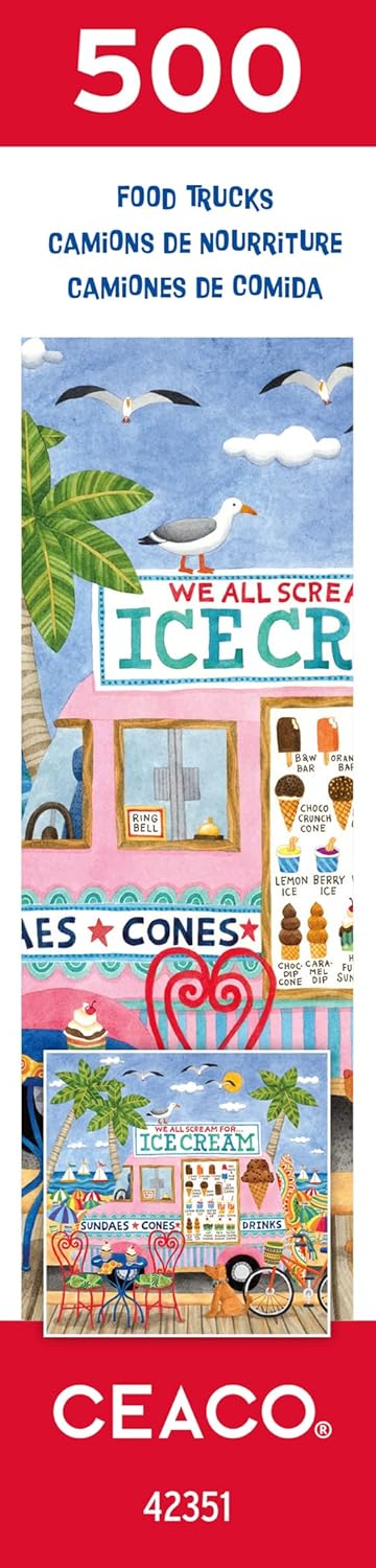 Ceaco- Food Trucks - Ice Cream Truck II - 500 Piece Jigsaw Puzzle for Adults and Families - Colorful Summer Beach Scene with Ice Cream Stand - Finished Size 19 x 19 - Made in The USA
