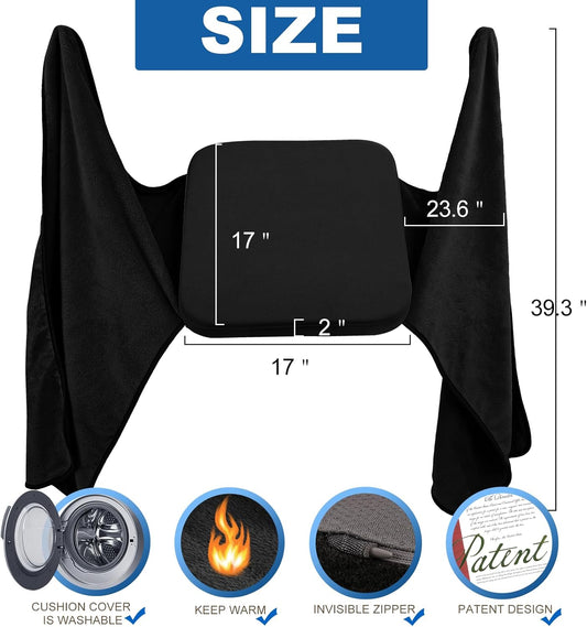 BUYUE Thickened/Leg Covering Office Chair Cushion with Blanket 2 in 1, 2" Foam Seat Cushion with Soft Fleece Foldable Legwarmer for Sitting, Non-Slip Comfort Home Desk Chair Pad, Black