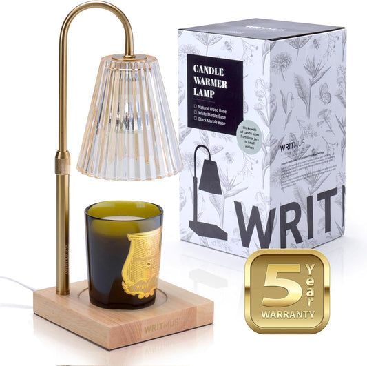 Candle Warmer Lamp with Dimmer & Timer- Wax Melt Warmer Fits All Candle Size - 2 Bulbs Included (Natural Wood)