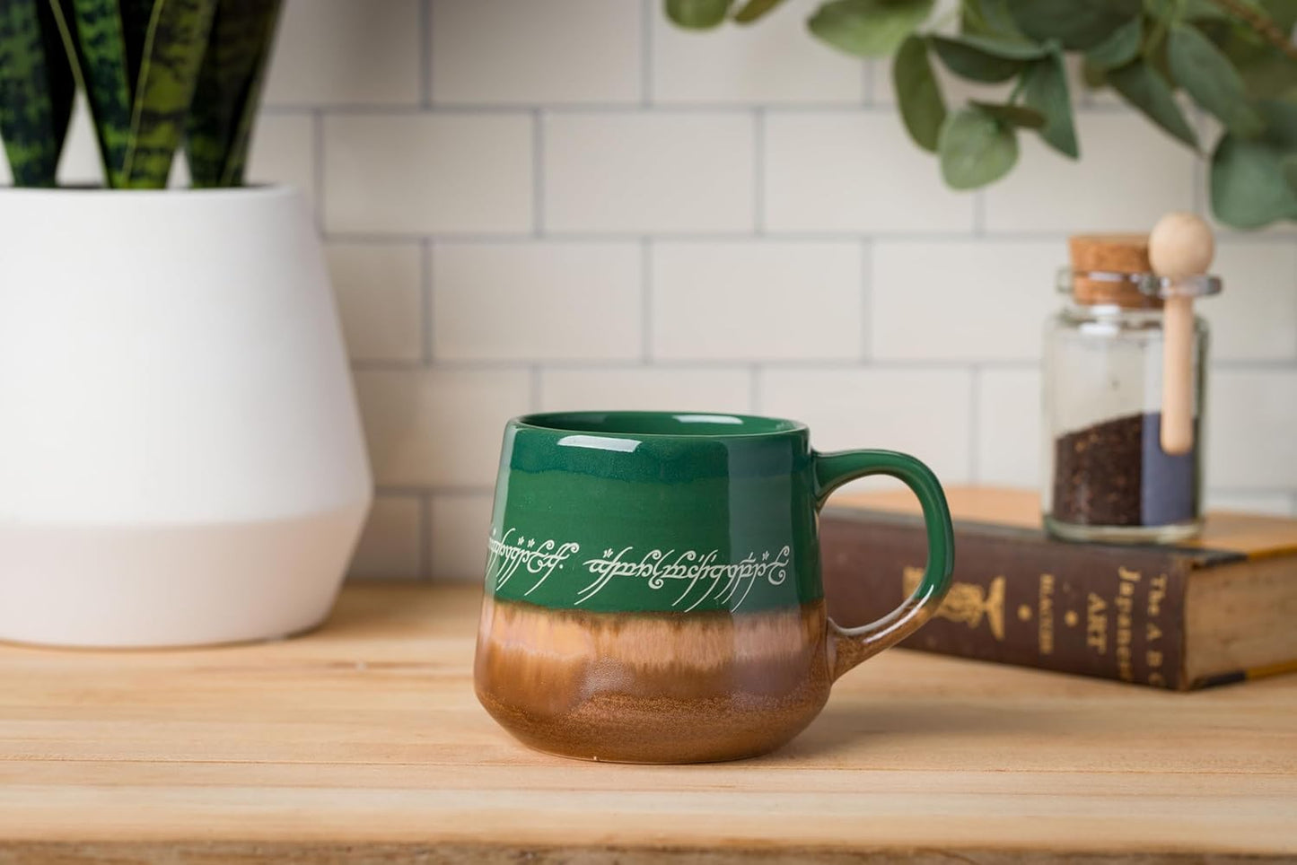 Silver Buffalo Lord of The Rings Elven Text High Gloss Reactive Glaze Tapered Pottery Mug,14 Ounces