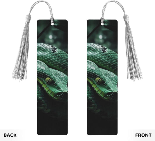 Snake on Branch Bookmarks Gifts for Women Men, Wooden Bookmarks for Book Lovers, Vintage Book Marks Ornaments with Tassel, Unique Personalized Reading Page Markers Gray
