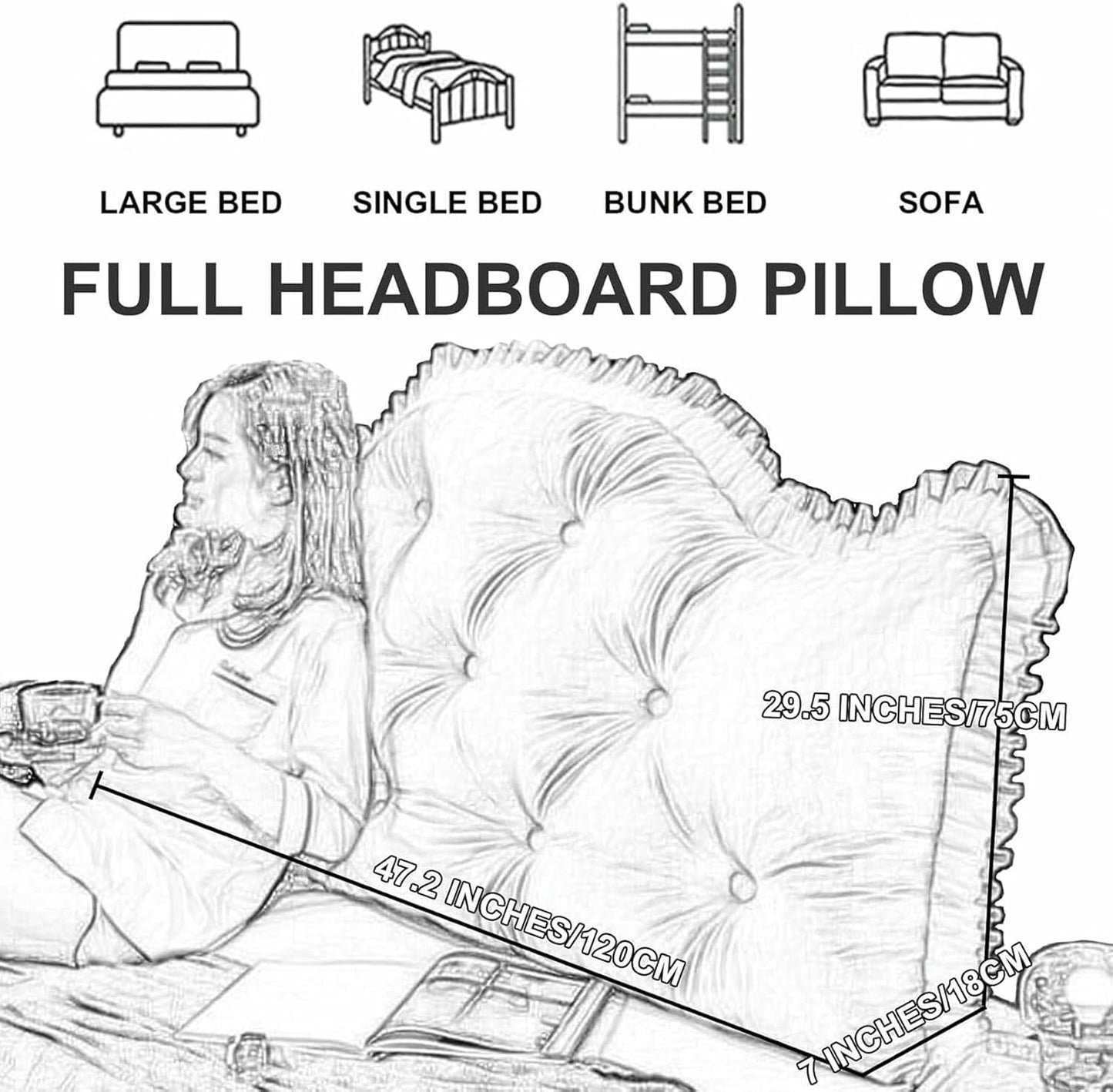 Headboard Pillow Full Bed Support Cushion,Large Reading Pillow Adult Bolster Wedge Backrest Pillow Positioning Support Pillow for Sofa Bed Lumbar Pad,Yellow,Cal King/71inches