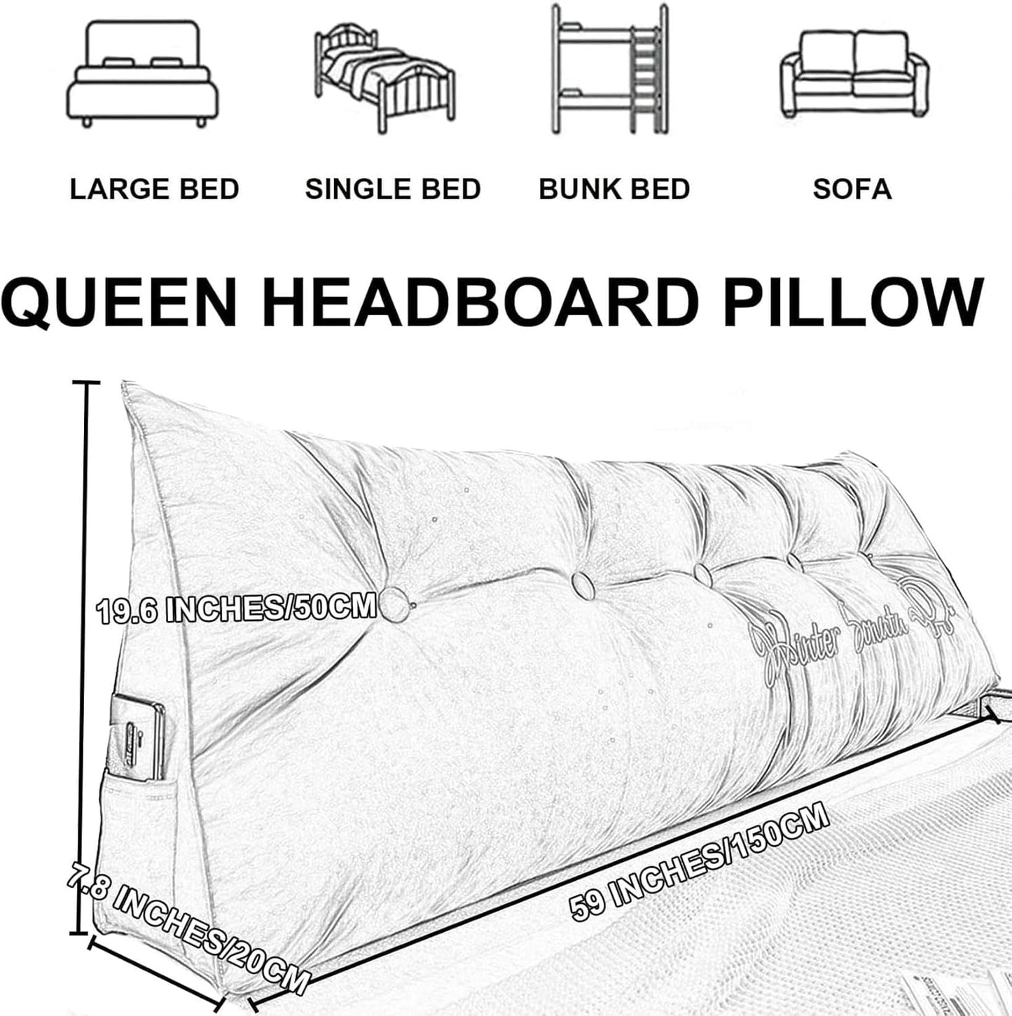 Triangular Headboard Pillow Twin, Wedge Bed Pillow Backrest Reading Pillow, Backrest Positioning Support Bolster Cushion Orange,Queen(59"/150cm)