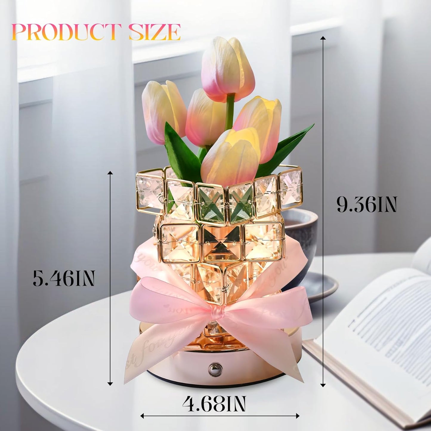 Tulips Lamp Gifts for Mom/Birthday Gifts for Women, Rechargeable Cordless Touch Table Lamp, 3 Color Colour Dimming Small Night Light-Gift for Mothers Day, Valentines Anniversary, Unique Home Decor