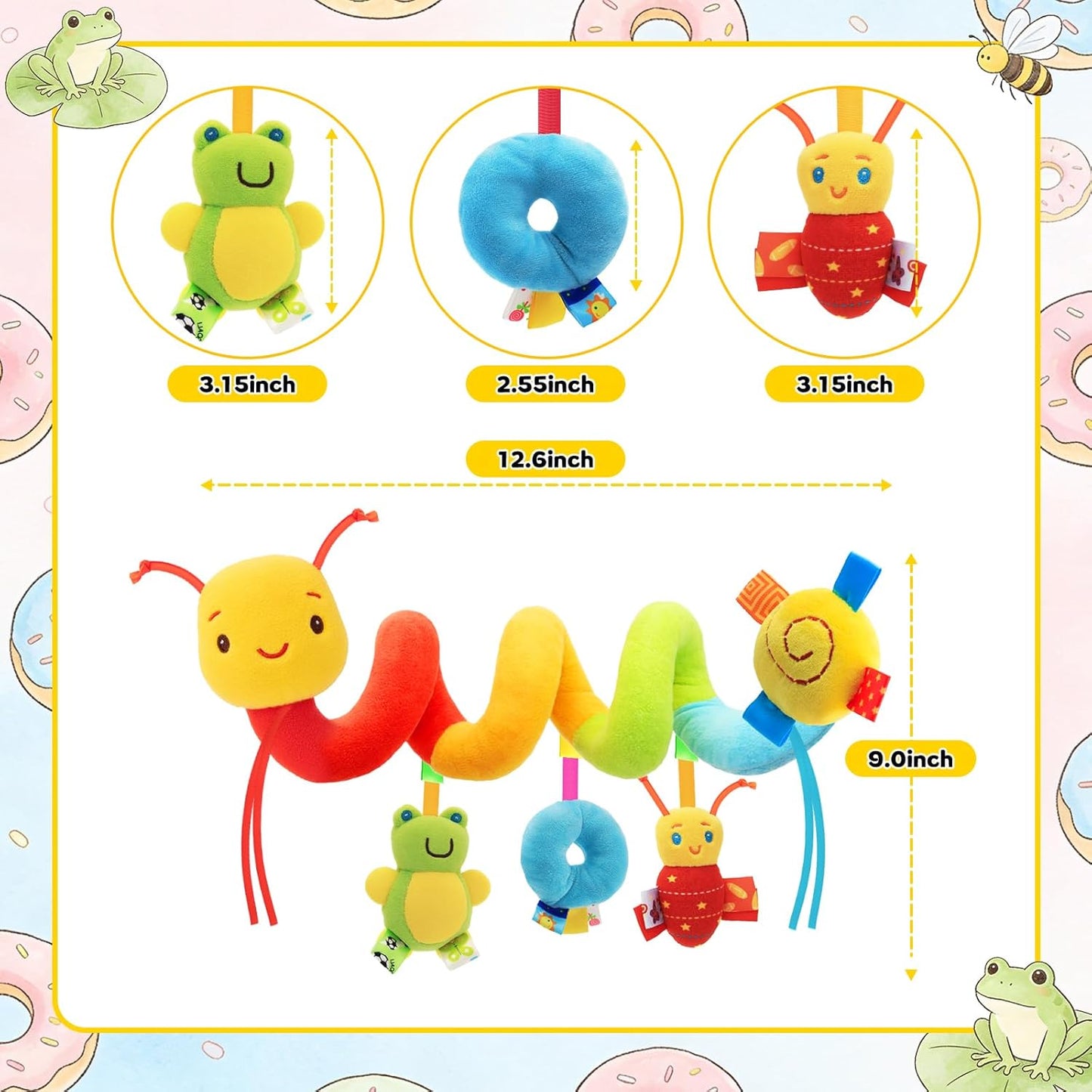 Baby Crib Hanging Rattles Toys - Infant Baby Worm Crib Bed Around Rattle Bell Cartoon Insect Spiral Hanging Toy with Ringing Bell for Infants Bed Stroller Car Seat Bar for Babies Boys and Girls