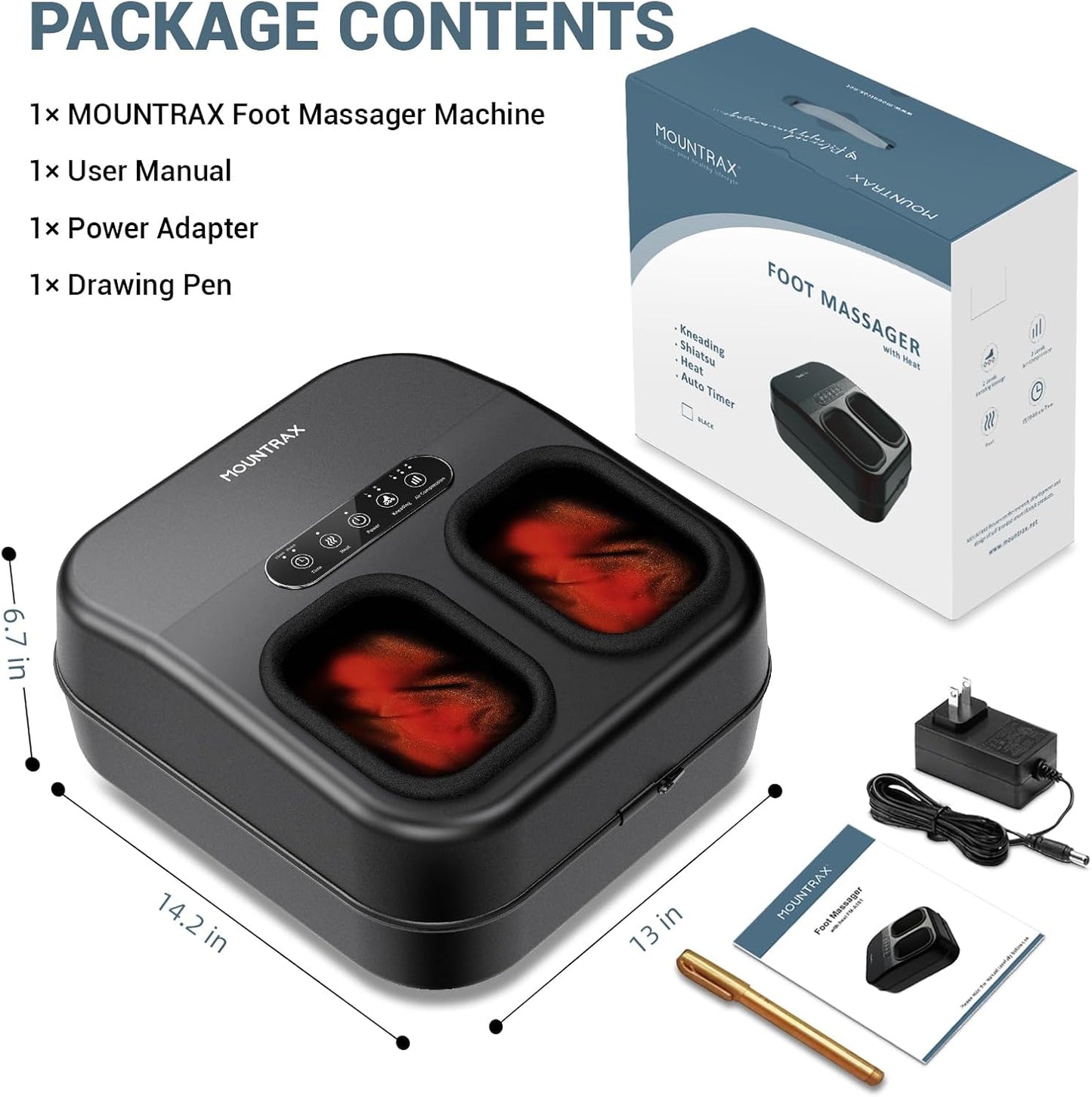 MOUNTRAX Foot Massager with Heating, Compression, Deep Shiatsu Kneading Electric for Plantar Fasciitis, Neuropathy, Improve Circulation and Pain Relief for Father and Mother's Day Gifts