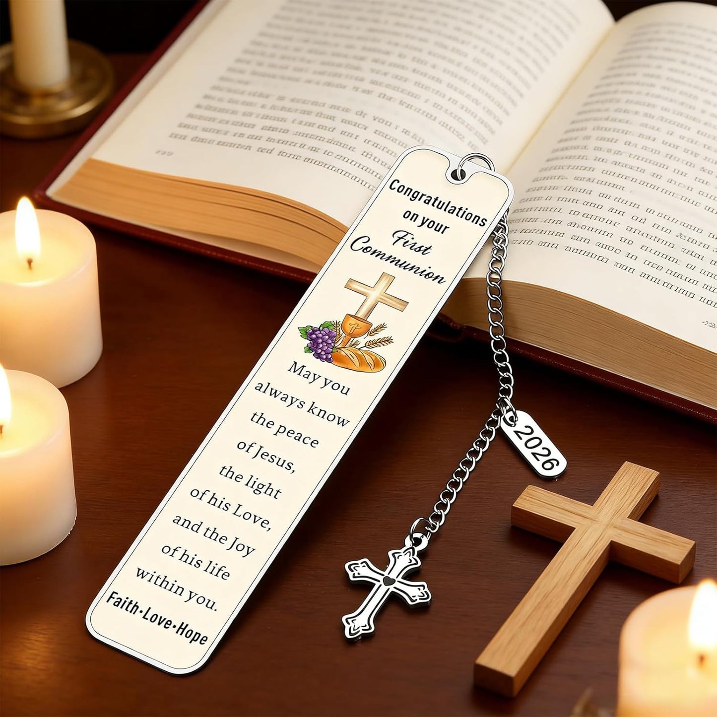 2026 Christian Bookmark,Engraved Inspirational Cross Bookmark for First Communion Baptism Confirmation, Religious Bookmarks,Christian Book Lover Gift,Religious Faith Based Gifts for Women & Men