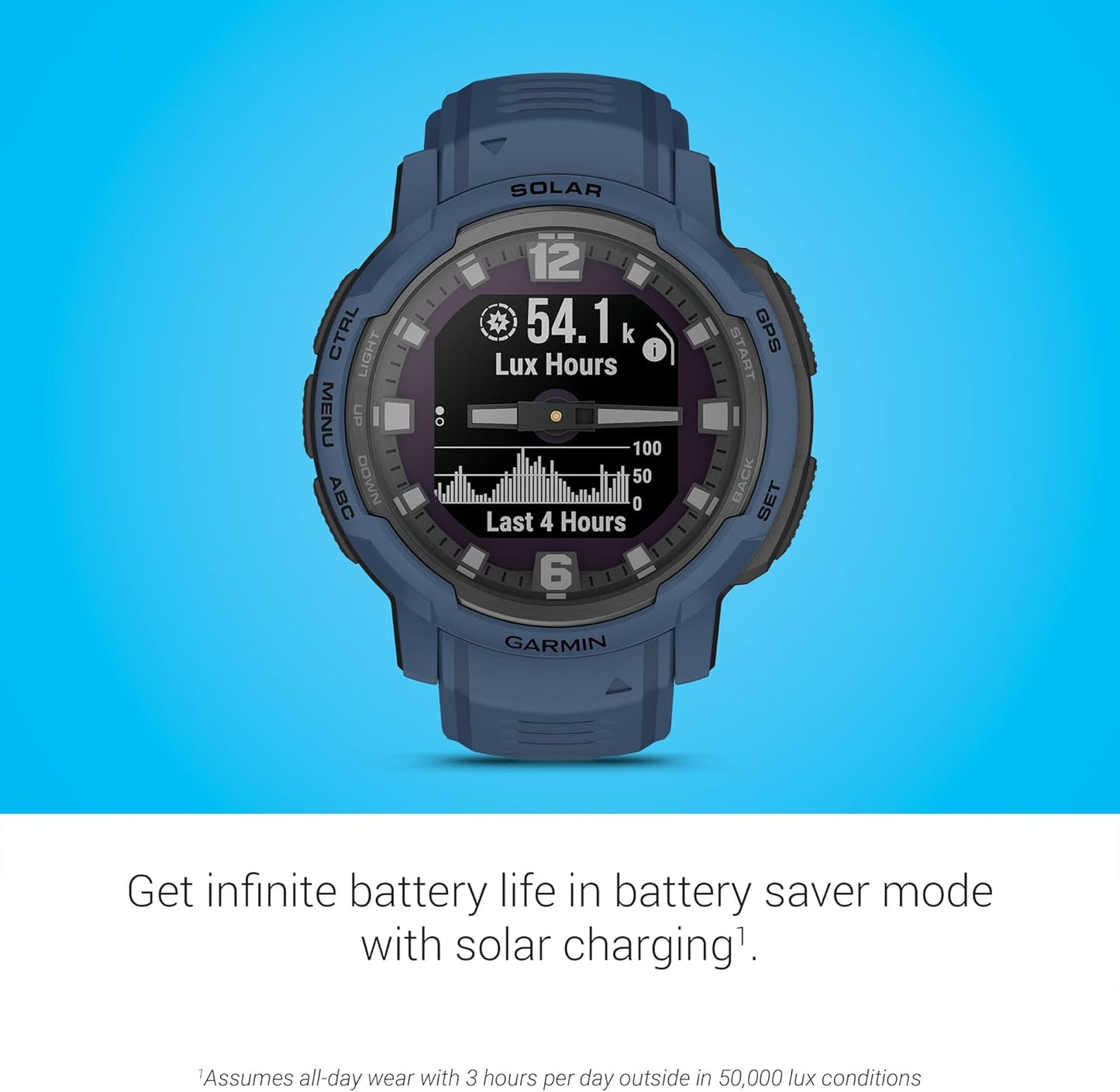 Garmin Instinct Crossover Solar, Rugged Hybrid Smartwatch with Solar Charging Capabilities, Analog Hands and Digital Display, Tidal Blue