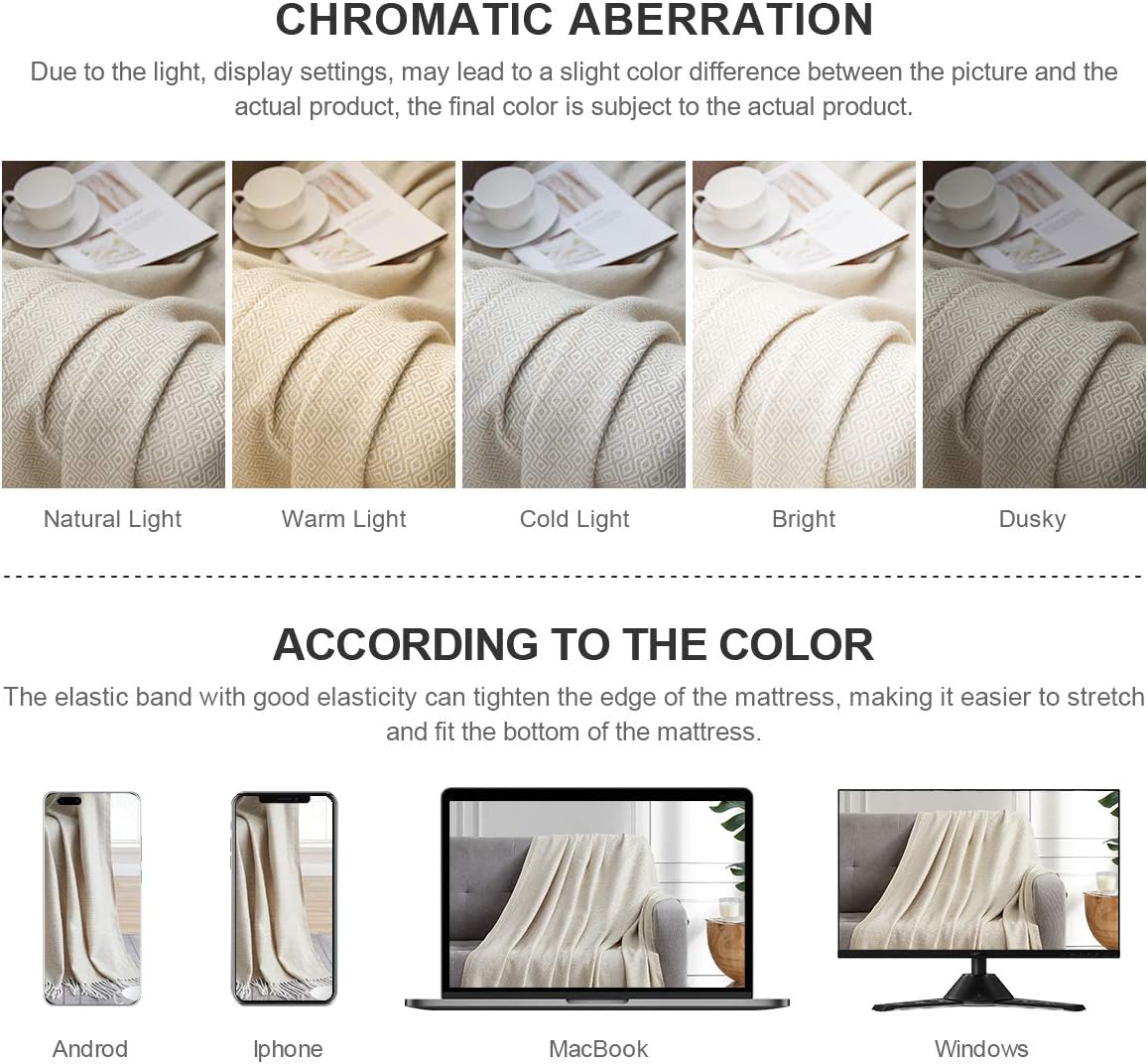 BOURINA Throw Blanket Decorative Faux Cashmere Fringe Lightweight Throw Soft Cozy for Bed or Sofa Outdoor Blanket, 50" x 60" Light Beige
