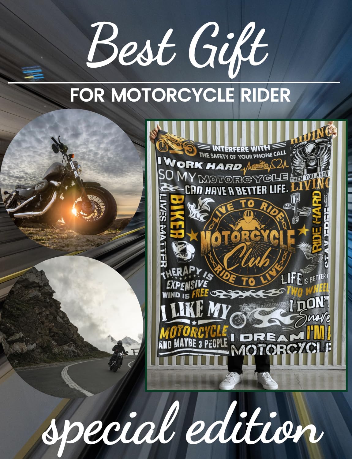 InnoBeta Motorcycle Gifts for Men, Motorbike Throw Blanket for Men, Motorcycle Club, Motor Lover Biker Rider, Father's Day, Christmas, Birthday - 50"x65"
