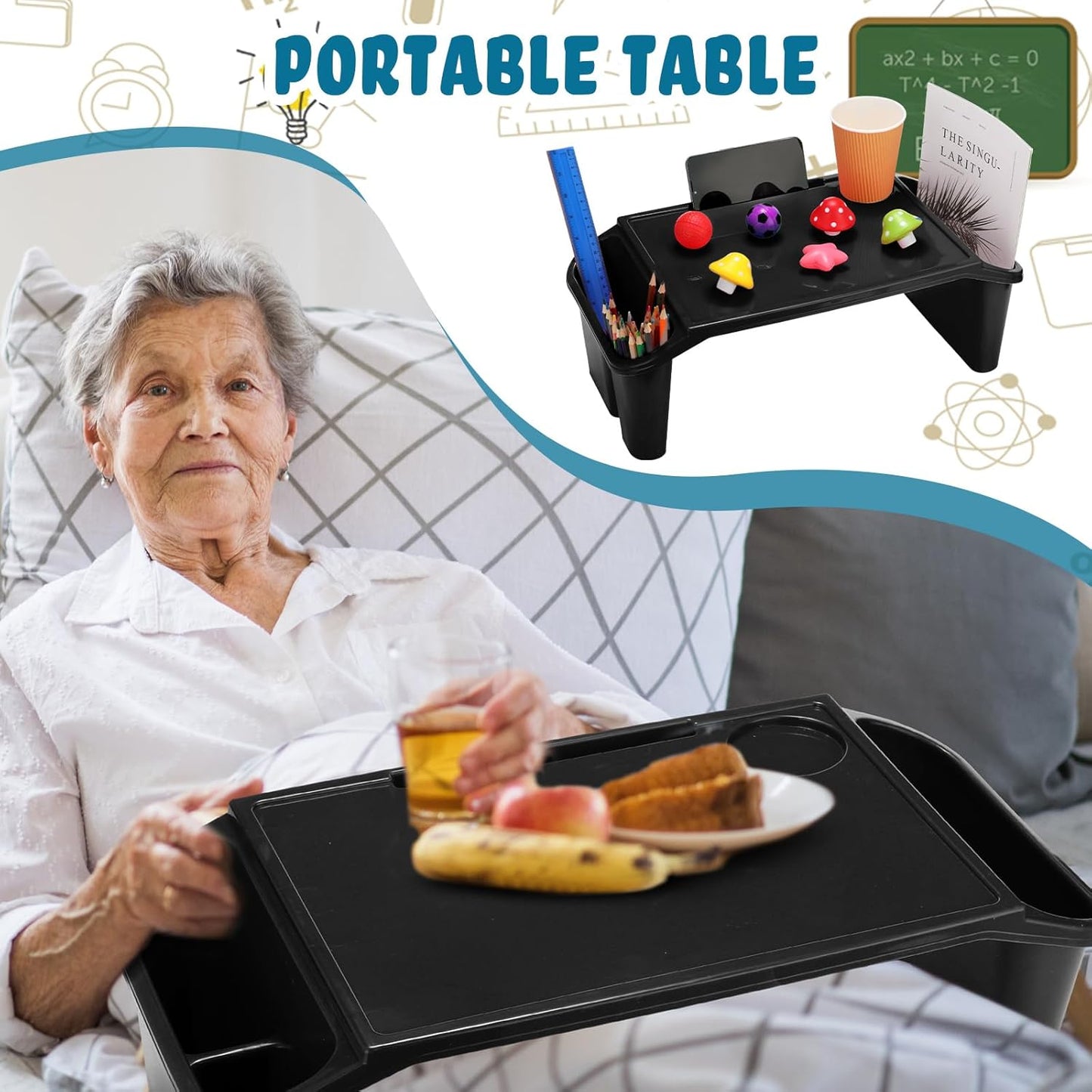 Kisston 12 Pcs Kids Lap Desk Bulk Tray Lap Table Bed Table Plastic Desk with Extra Storage Space Activities Children Portable for Kids Students Work Study School Classroom(Black)
