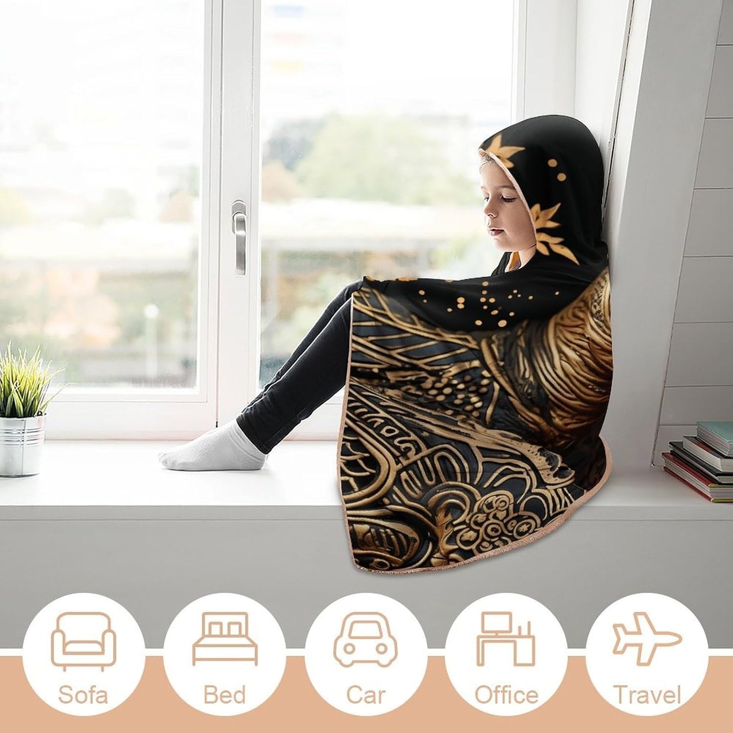 Gold Sea Turtle Wearable Blanket Hoodie for Adults Oversized Fleece Hooded Sweatshirt Wrap Soft Cozy