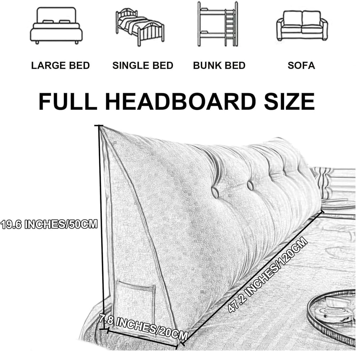 Triangular Headboard Pillow, Large Wedge Reading Pillow Back Positioning Support Long Cushion, Bed Back Support Rectangular Pillow for Reading and Playing in Bed Sofa Bed Backrest