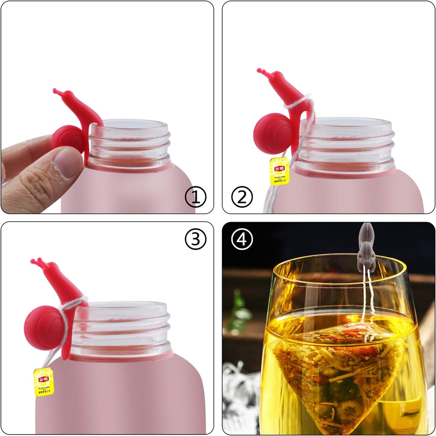 10pcs Silicone Tea Bag Holders Multi-Color Snail and Squirrel Cute Drink Marker Tea Accessories for Party Banquet Gathering