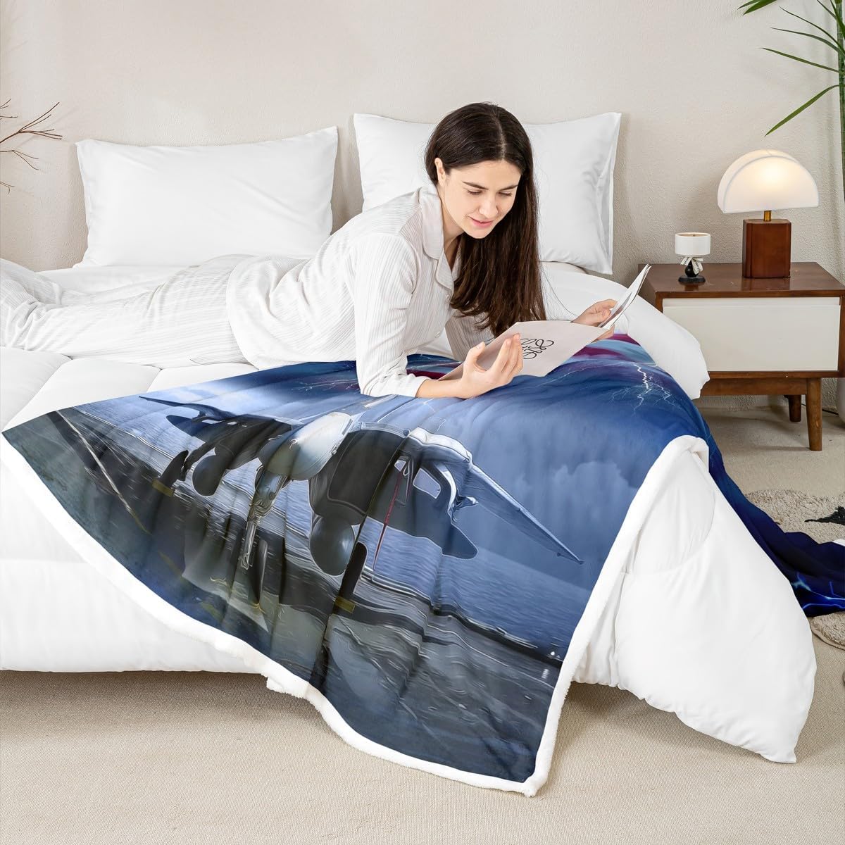 3D Aircraft Throw Blanket,American Flag Blankets for Kids Boys Teens,Glowing Lightning Fleece Blanket Fashion Cool Airplane Sherpa Blanket Adult Bedroom Decor,for Chair/Sofa,50"×60"