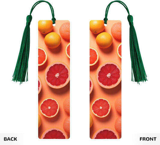 Pile of Grapefruit Slices Bookmarks Gifts for Women Men, Wooden Bookmarks for Book Lovers, Vintage Book Marks Ornaments with Tassel, Unique Personalized Reading Page Markers Dark Green