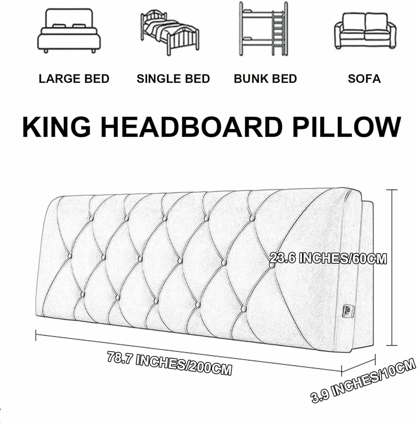 Headboard Rest Cushion Wall Pillow,Reading Pillow Lumbar Cushion Bed Backrest Bedside Upholstered Dorm Daybed Collision Pad with Removable Cover,Silver,Paste/47x23x4In