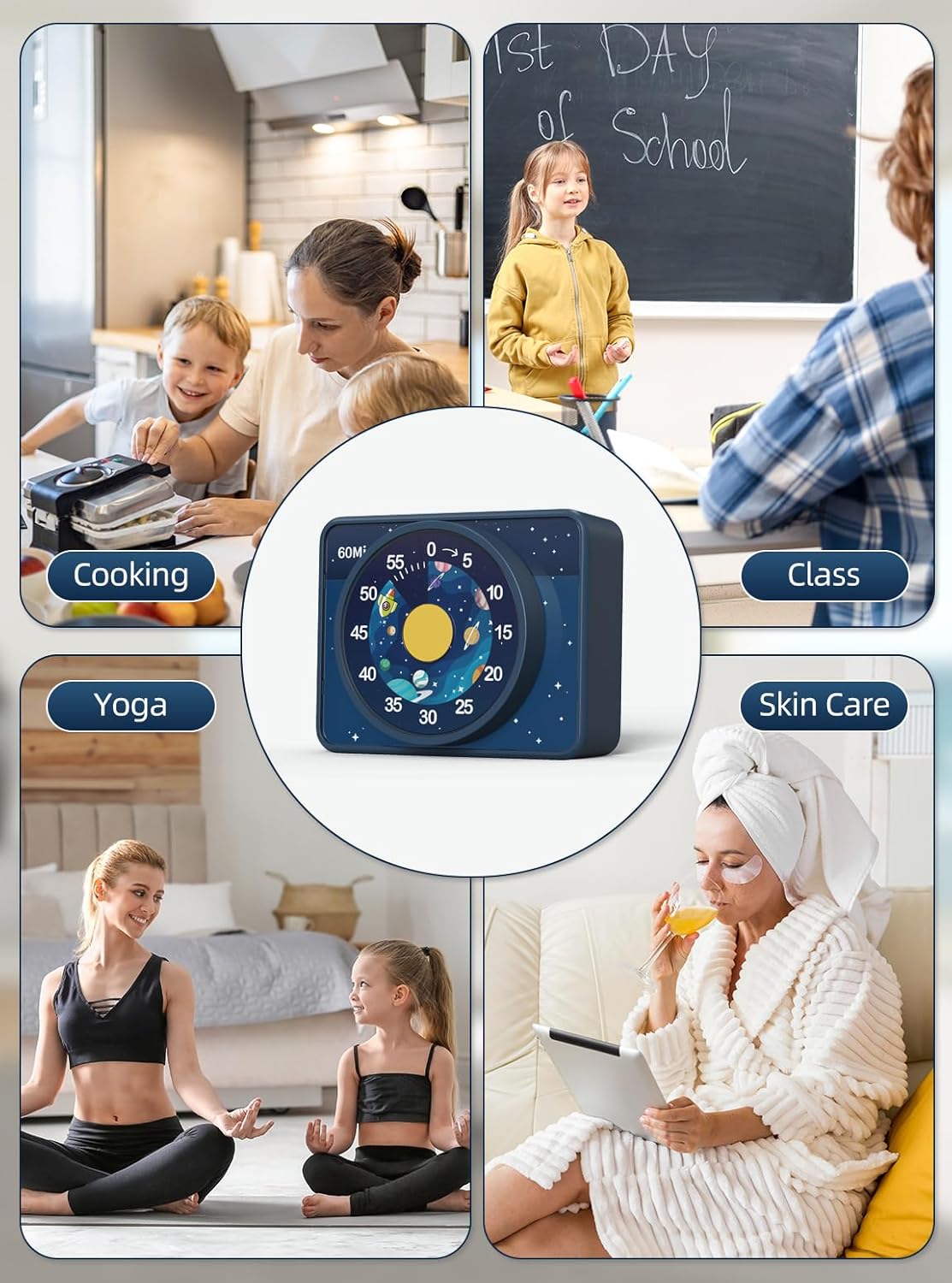 VOCOO Kids Visual Timer for Classroom - 60-Minute Countdown for Kitchen Cooking Office, Strong Magnet, Silent Time Management Tool, 2 AAA Batteries Included, Cute Starry Sky Pattern (Blue)