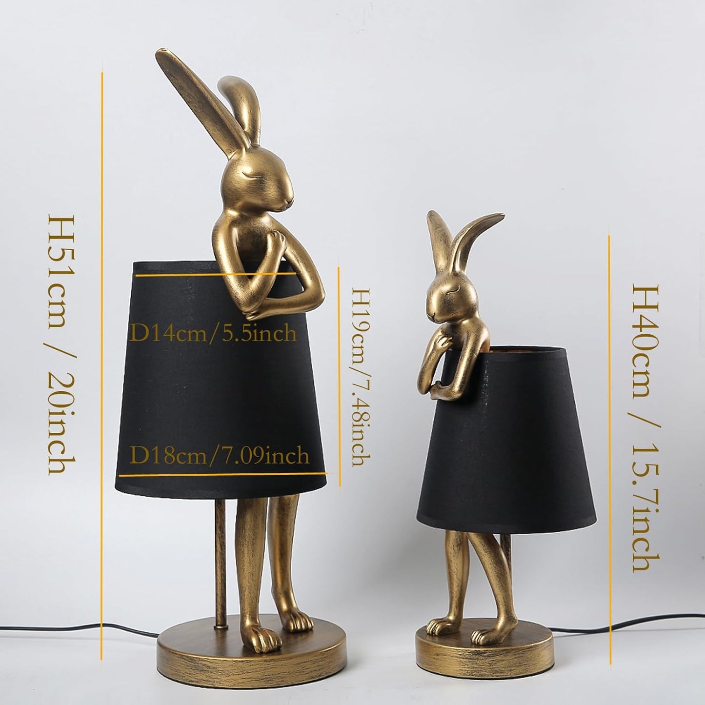 Bunny Table Lamp, Resin Rabbit Lamp, H20inch, LED Bunny Lamp with Black Fabric Shade, Vintage-Style Component,Suitable for Office Study,Bedside (Black H20)