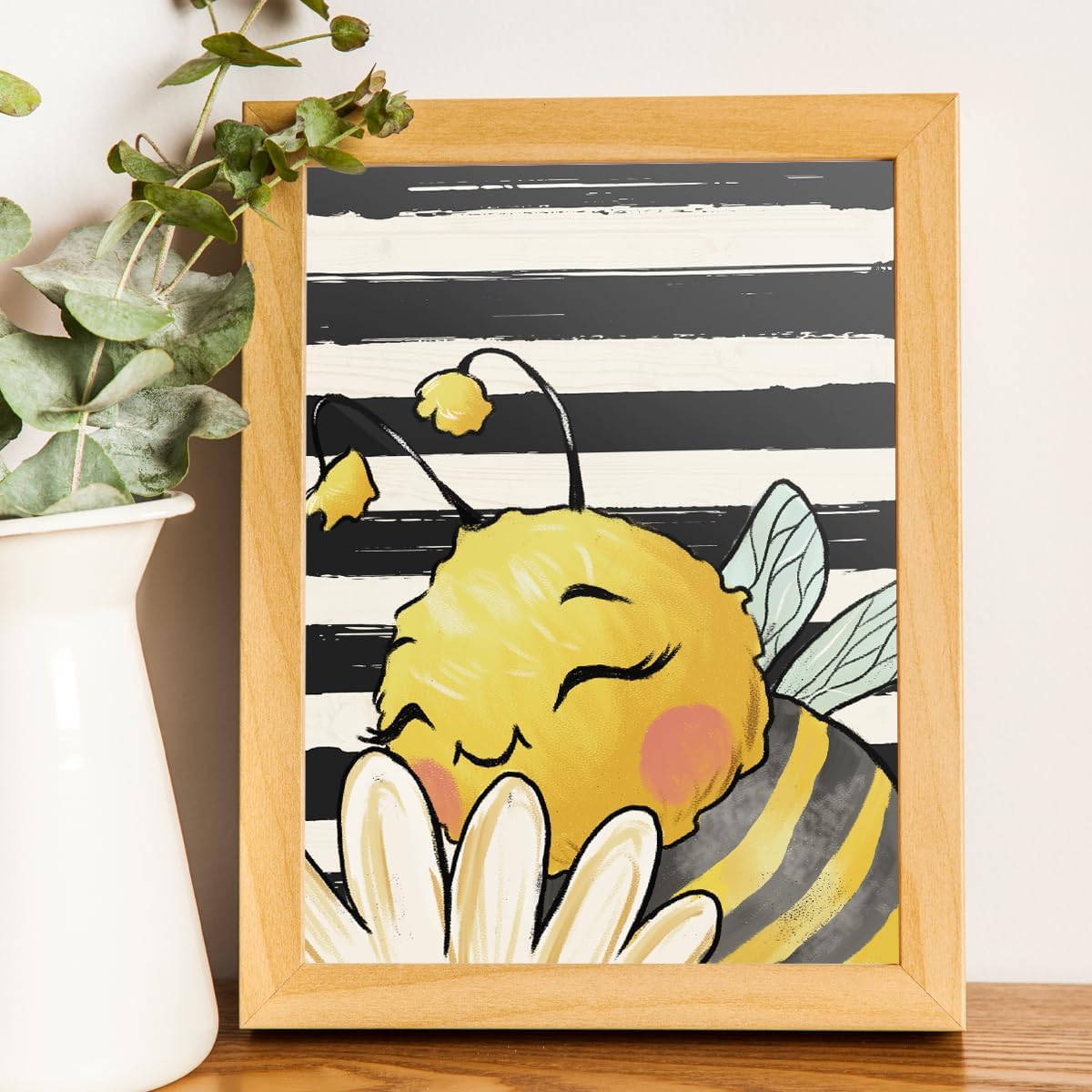 ETVISO Bee Decorations Summer Spring Yellow Wall Art Prints 8x10,Honey Bee Summer Decor For Home, Bee Kind Decor And Accessories Farmhouse Decorations Wall Art Prints,Living Room Set of 4 Unframed