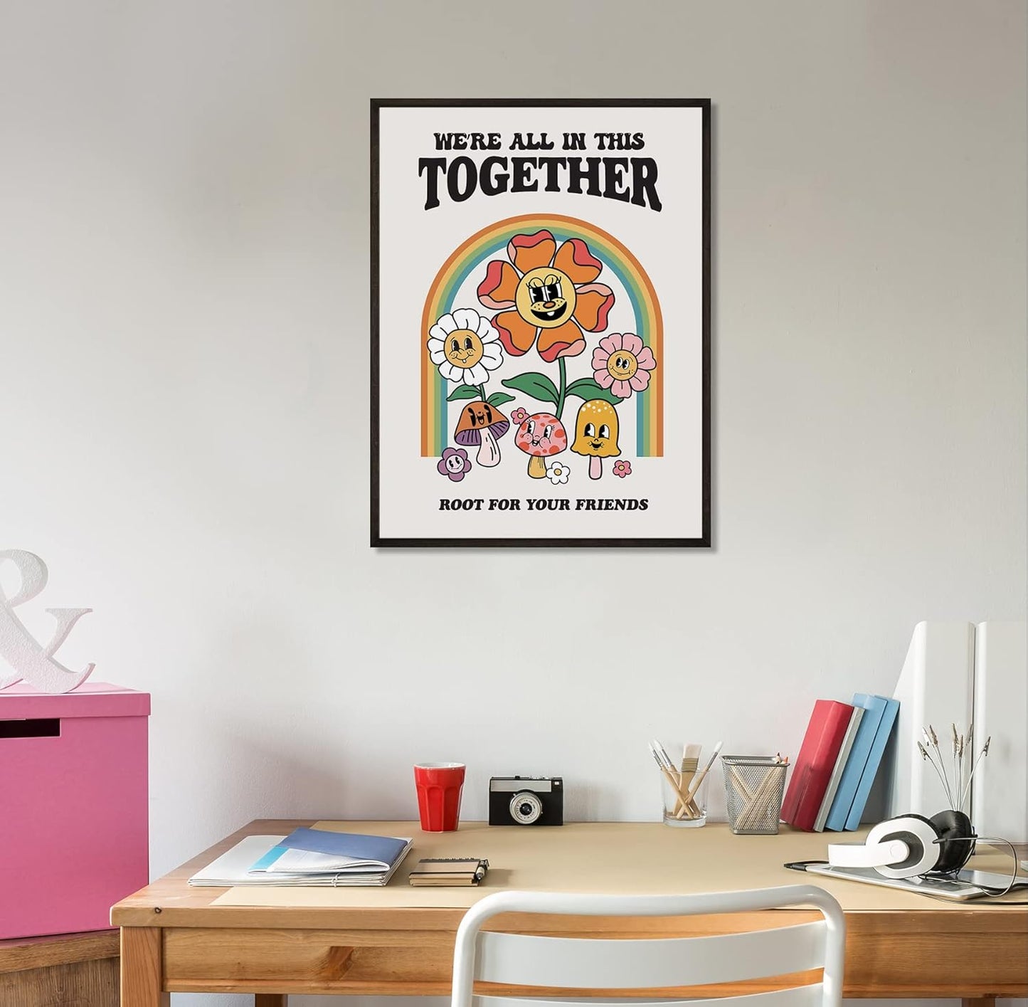 Retro Flower Poster, Groovy Hippie Wall Art, Retro 60s 70s Poster, Positive Quote Wall Art, Cute Room Decor, Cool Wall Decor
