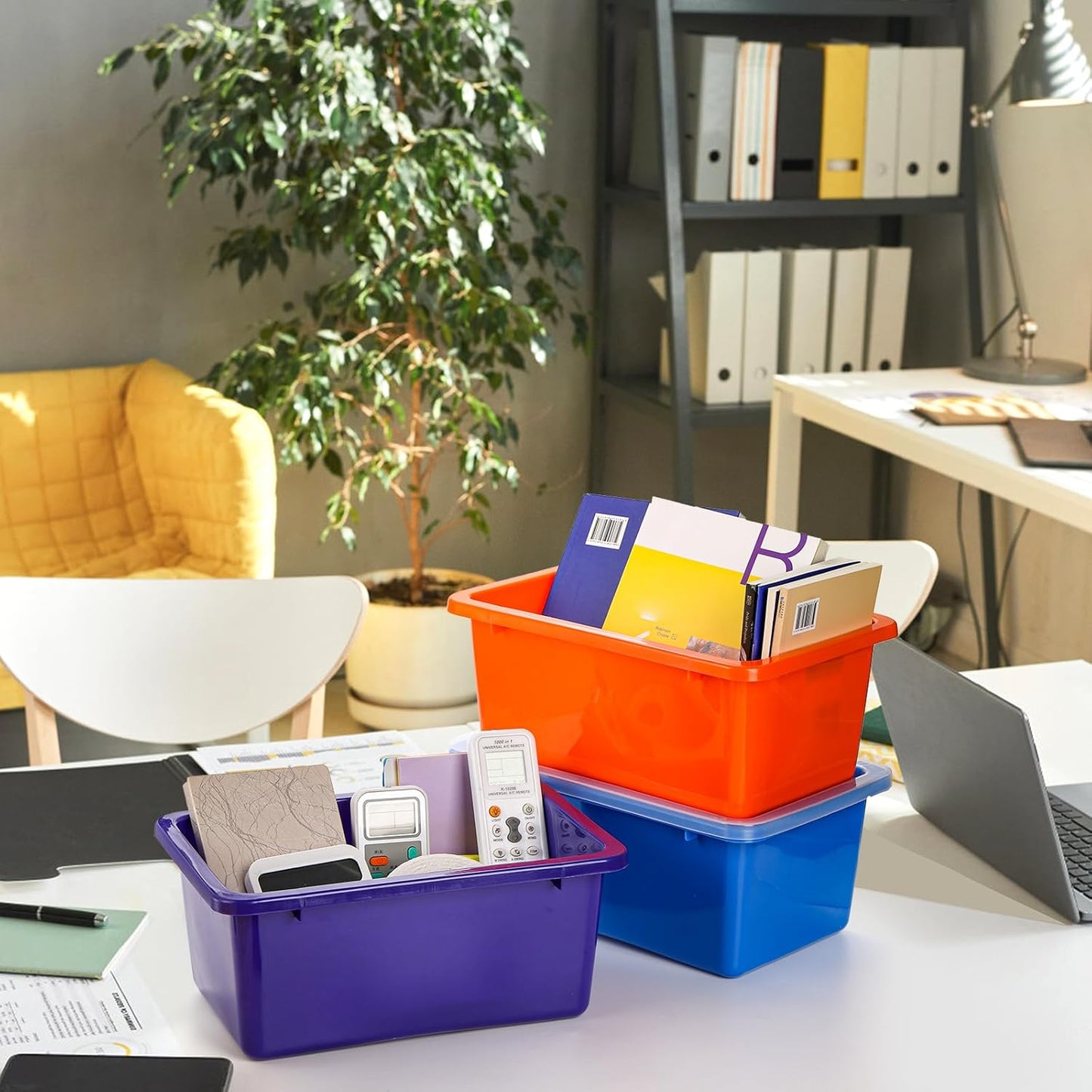 Nicunom 6 Pack Small Cubby Bins Storage Bins with Lids, 5 Qt Plastic Storage Bins Colorful Toy Storage Containers, Stackable Organizer Cubbies for Classroom Home