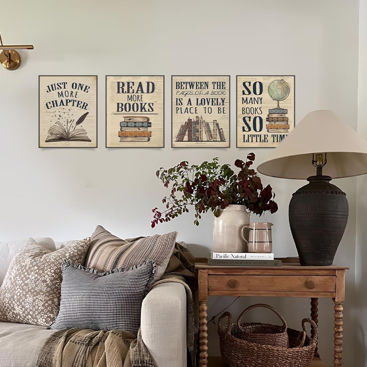 PLKMN Vintage Reading Posters for Library, Bookish Gifts, Book Club Decorations Party Decor, Vintage Book Wall Art 8x10, Wall Decor for Reading Nook High School Classroom, Set of 4 Unframed