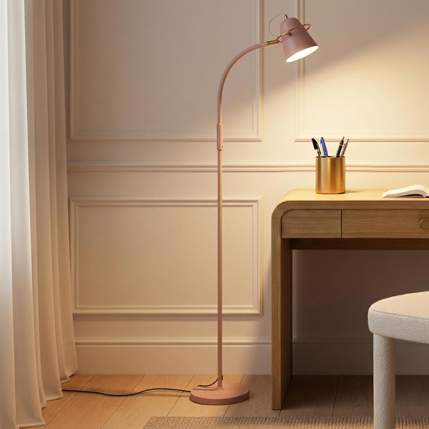 Brightech Zoey LED Floor Lamp - Flexible, Bright Standing Task Light for Puzzles, Crafting, Sewing and Reading - Perfect Dimmable Lighting for Kids Bedrooms, Desks, Nurseries, & Offices - Pastel Pink